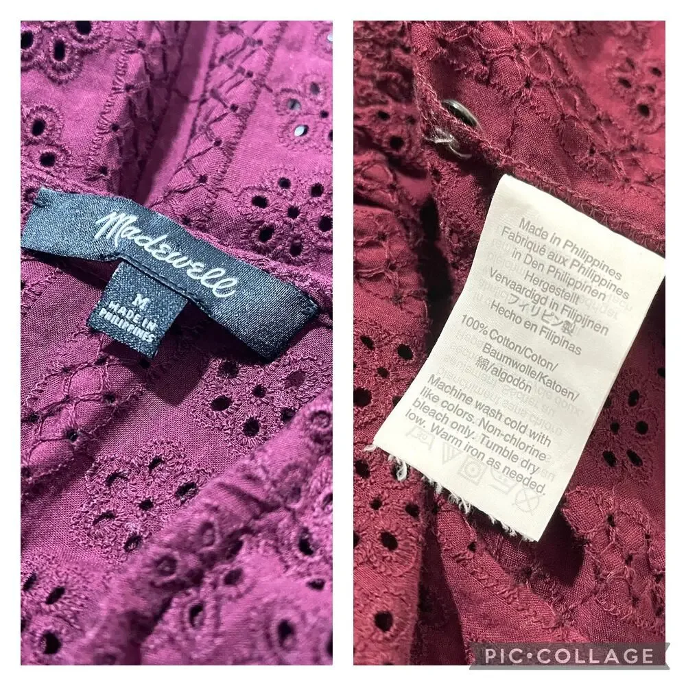 Madewell SZ M Eyelet Pattern Blouse Top